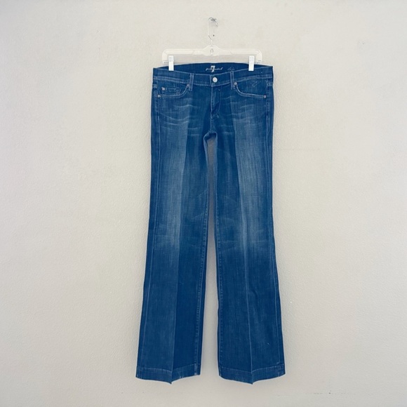 7 For All Mankind Dojo Jeans Low Rise Flare Western Y2K Dark Denim Blue 30 - Picture 5 of 16